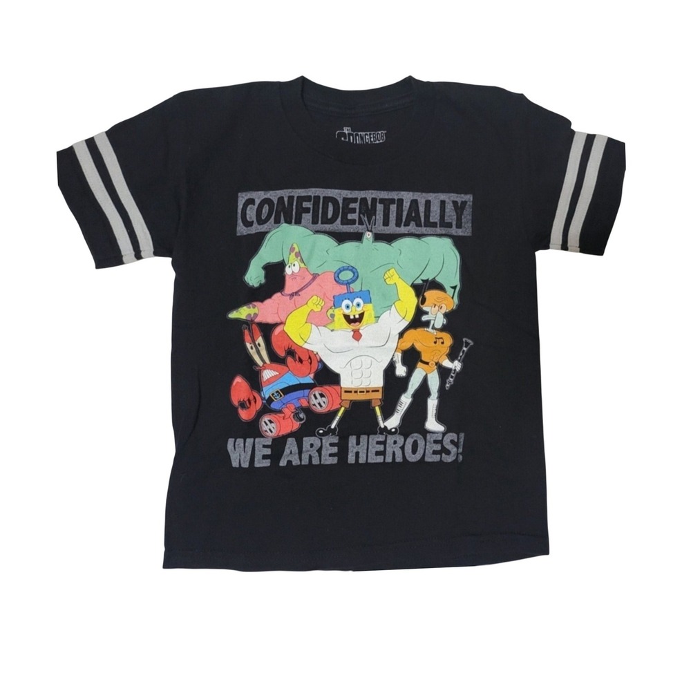 Nickelodeon SpongeBob Boys Black CONFIDENTIALLY WE ARE HEROES Short Sleeve Tee 7